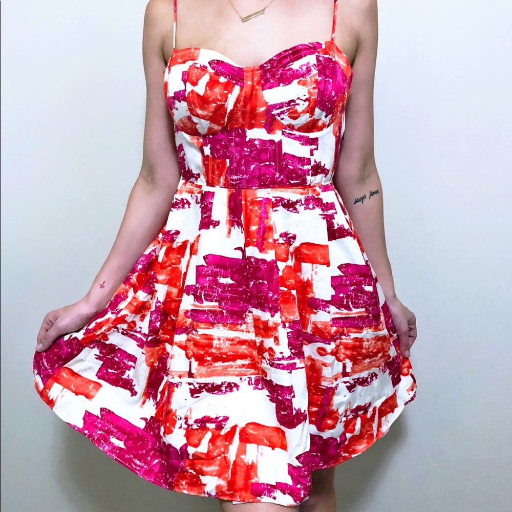 Anthropologie McGinn Orange Abstract Dress